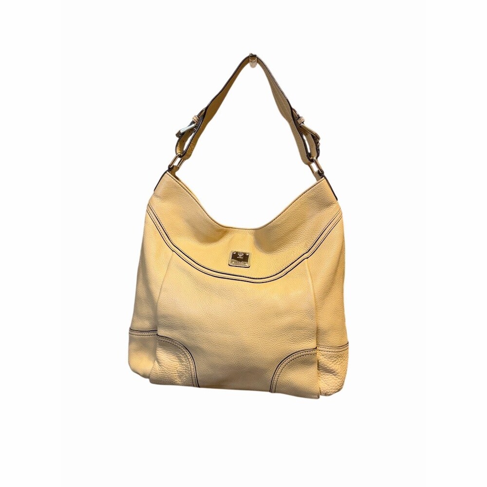 MCM Hobo Shoulder Pale Yellow Pebbled Leather Adjustable